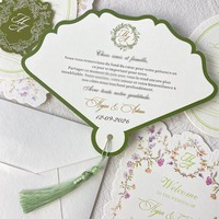 Éventail floral français personnalisé, souvenir de mariage pour invités, décor monogrammé avec pompon, éventails en papier pour mariage