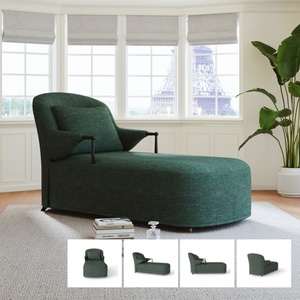 Sillón <span class=keywords><strong>Chaise</strong></span> <span class=keywords><strong>Longue</strong></span> Moderno de Tela Verde Oscuro con Reposabrazos Metálicos para Sala de Estar o Rincón de Lectura - Product Image 4