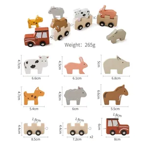 Baby Wooden Animal Train Building Blocks Toys Early Educational Montessori Stacking Toys For Children Gifts