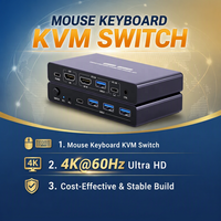 Commutateur KVM HDMI USB 3.0 2 ports 4K 60Hz pour 2 PC, partage d'un moniteur, d'un clavier, d'une souris, d'une imprimante, d'un contrôleur de bureau