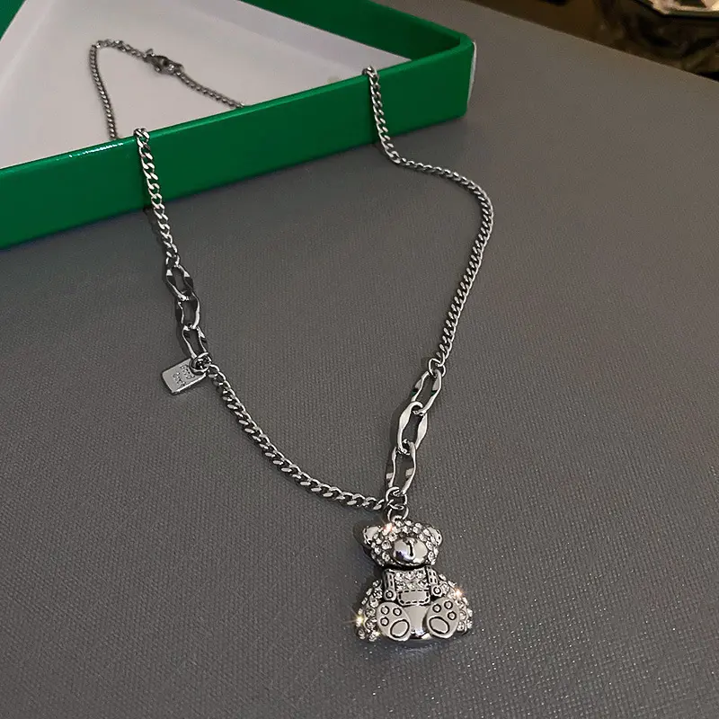 fashion trendy crystal 2022 bear necklace