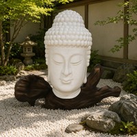 Sculpture de tête de Bouddha en bois de santal zen artisanale en résine de fibre de verre, style européen, taille et couleur personnalisables pour jardin extérieur