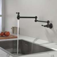 Robinet de remplissage de casseroles mural en bronze huilé, avec bras articulé double pliable, levier fin vintage pour cuisine