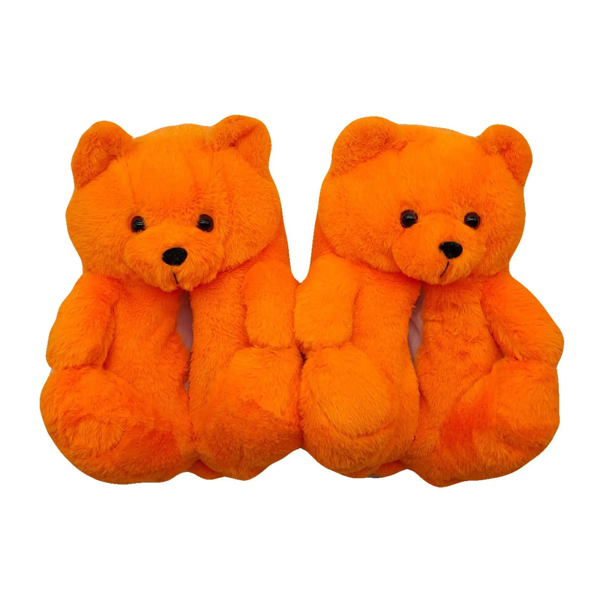 Comfortable Winter Warm Fluffy Home Indoor Soft Anti-Slip Faux Fur Cute Plush Teddy Bear Bedroom plush Shoes