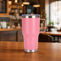 Gobelet isotherme à double paroi en acier inoxydable de 20 oz et 30 oz, avec poignée en métal et couvercle anti-fuite, tasse à eau pour les voyages