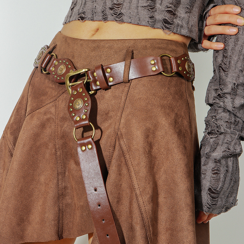 Shop REWIN 3.2cm Wide Y2K Western Leather Belts Retro Bronze