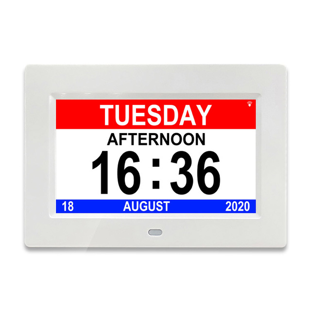 LCD Acrylic Photo Frame 7" Large Display Digital Calendar Clock with MP3/MP4 Video Playback 12 Alarms Date & Time for Seniors