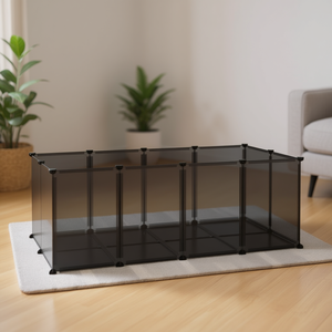 Pet Cage <b>Black</b> PP Plastic Panels Steel <b>Frame</b> Rectangle Medium Size Durable Indoor Use Modern Design - Product Image 2