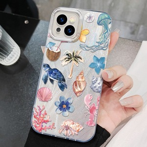 Rùa biển <span class=keywords><strong>Shell</strong></span> Flower in Bạc Silk Pattern PC điện thoại di động Bìa trường hợp đối với <span class=keywords><strong>iPhone</strong></span> 8 x XR XS max 11 12 13 14 15 16 17 không khí - Product Image 2