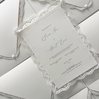 Undangan Pernikahan Kustom dengan Bingkai Renda Vintage, Kartu Save the Date RSVP, Letterpress Debossed Foil
