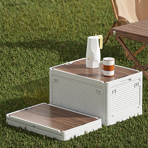 Boîte <span class=keywords><strong>de</strong></span> <span class=keywords><strong>rangement</strong></span> pliante en plastique avec dessus en bois, idéale pour une utilisation en <span class=keywords><strong>extérieur</strong></span> comme récipients <span class=keywords><strong>de</strong></span> stockage et table - Product Image 1