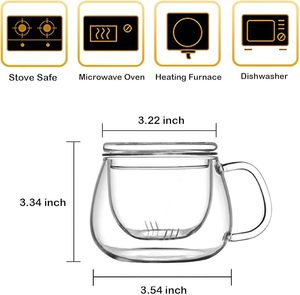 Tazza da Tè in Vetro Isolante Multifunzionale con Filtro e Coperchio, Tazza in Vetro Borosilicato Trasparente per Casa e Ufficio - Product Image 2