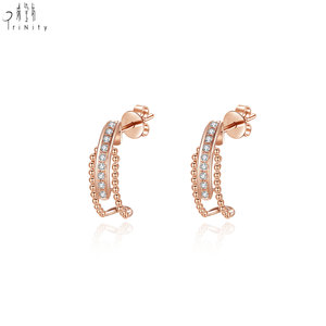 Ensemble de bijoux fins en or rose 18 carats avec boucles d'oreilles clous en diamant naturel, bague empilable à perles Milgrain et boucles d'oreilles créoles pour femme - Vente en gros - Product Image 2