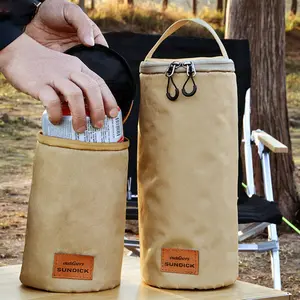 罗本户外野营帆布桶形气罐保护套手提灯罐储物袋