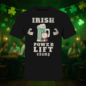 Camiseta promocional premium con estampado de camiseta tipo T del Campeón de Powerlifting Irlandés del Día de San Patricio, Irish Green Beer - Product Image 3