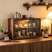 Vitrina de Nogal Sólido con Acabado Natural y Puertas Correderas de Vidrio, Estante con Iluminación LED Integrada, Proveedor Mayorista para Boutiques