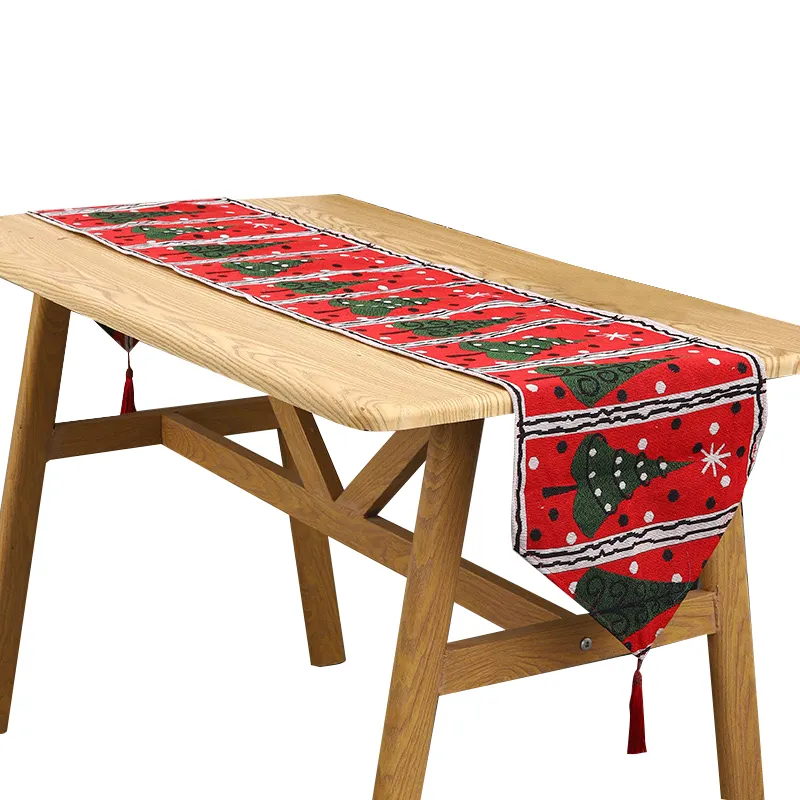 Jacquard Christmas Table Runner Polyester Cotton Flower Christmas Decoration Woven Table Runner