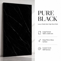 Dalle de pierre frittée polie noire pure, finition couleur noire unie pour comptoir, mur, sol, hôtel, villa, intérieur