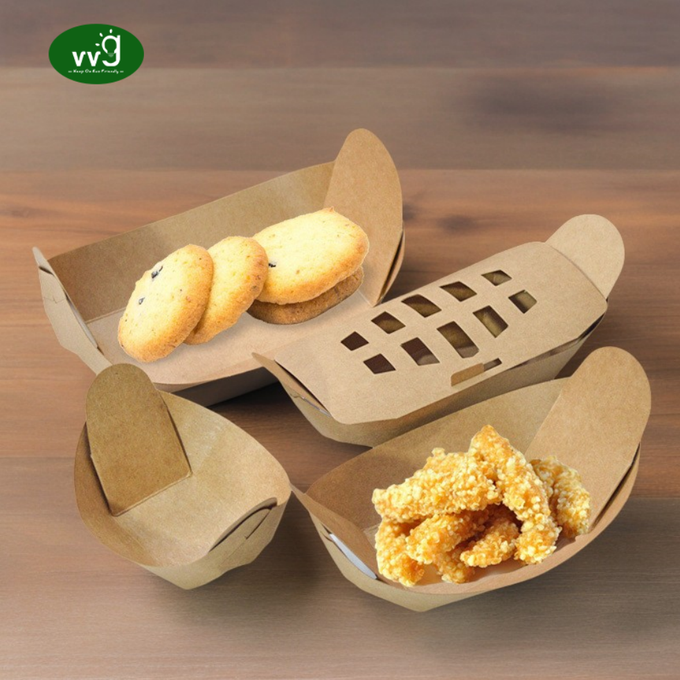 VVG Customized Kraft Food Take Away Fried Chicken Chips Boat Tray Paper Plate Bowl for Packaging for Chips Chicken