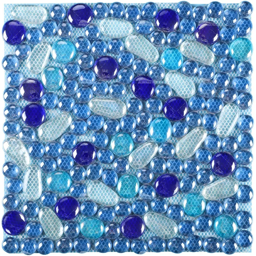 Azulejos para piscina, azul série mosaico de vidro cor iridescente cristal bolha forma de azulejos para piscina vidro mosaico piso