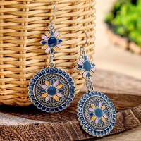 Set Anting Tetes Air Gaya Boho untuk Wanita, Anting Geometris dari Paduan Logam dengan Motif Bunga, Anting Gantung Berwarna Pelangi