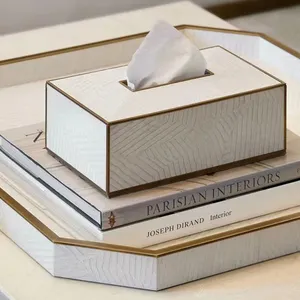 Tùy Chỉnh Sang Trọng Da Trắng Mô Hộp Với Sọc Vàng Hình Vuông Cho Khách Sạn Sử Dụng Trang Trí - Product Image 1