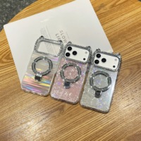 Étui magnétique de luxe avec oreilles de chat et strass pour iPhone 17 16 15 Pro Max, coque antichoc avec béquille, scintillante et mignonne