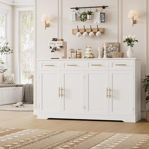 Buffet moderne blanc, armoire de rangement pour salle à manger, credenza, longueur personnalisée, en contreplaqué, fabriqué aux États-Unis - Product Image 1