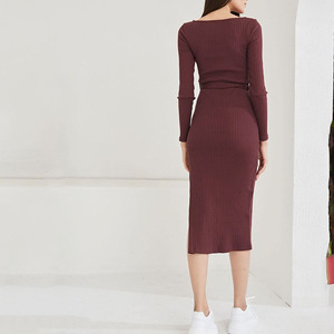 Robe midi moulante d'été pour femmes, décontractée, sans manches, col carré, tricot côtelé, robe longue Sundress - Product Image 2