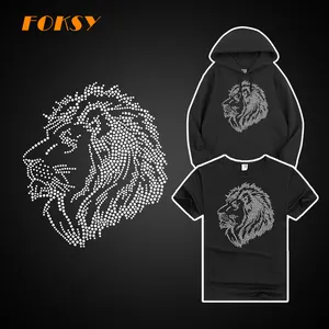 定制狮子图案热转印T恤与莱茵石