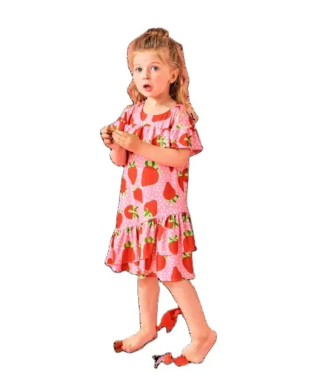 Vestido de moda feminino, vestido redondo personalizado de morango