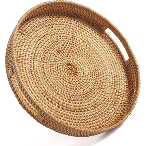Coffee Table <strong>Tray</strong> Round Rattan Ottoman <strong>Tray</strong> Woven Serving <strong>Trays</strong> <strong>with</strong> <strong>Handles</strong> for Home and Kitchen Decorative Natural - Product Image 1