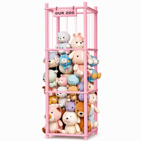 Tour de rangement pour animaux en peluche à trois niveaux en pin massif, 133 cm, avec cordon élastique, organiseur de jouets, capacité de plus de 50 peluches, plaque nominative personnalisée