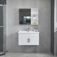 Peralatan Kamar Mandi Laci Penyimpanan Mewah Kayu Solid dan Atas Marmer Putih Pernis Kamar Mandi Vanity