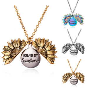 Valentine's Day <strong>Gift</strong> Open Locket Necklace Engraved You Are My <strong>Sunshine</strong> Open Locket Sunflower Pendant Necklace Daisy Necklace - Product Image 3