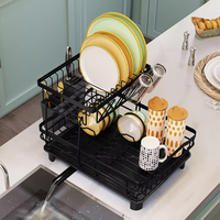 Égouttoir de cuisine moderne à double niveau en fer, grande capacité, à poser sur l'évier, avec porte-ustensiles pour vaisselle, bols, tasses et couverts - Meilleure vente