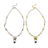 Collier en laiton jaune naturel avec perles artificielles en forme d'étoile plaqué or 18 carats de 16 pouces pour l'anniversaire des femmes