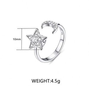 แหวนหมุน Spinner CZ Star Moon Fidget Ring เครื่องประดับเงินแท้ 925 ปรับขนาดได้ หมุนได้ สำหรับผู้หญิง ช่วยลดความวิตกกังวล - Product Image 5