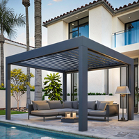 Pergola bioclimatique motorisée de luxe avec toit à lames en aluminium et éclairage LED, imperméable à toutes les intempéries