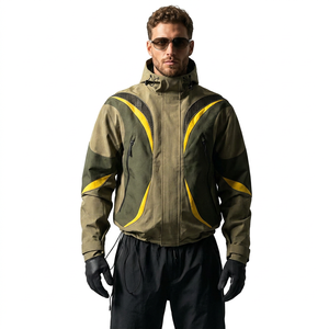 Veste de ski coupe-vent à capuche pour homme, vert olive jaune, vêtements d'hiver sportifs pour l'extérieur avec fermeture éclair et coque en polyester et nylon - Product Image 1