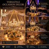 Candélabre suspendu en acrylique et cristal avec cadre géométrique doré Uvenue, porte-bougie pour centre de table de mariage, événement ou banquet