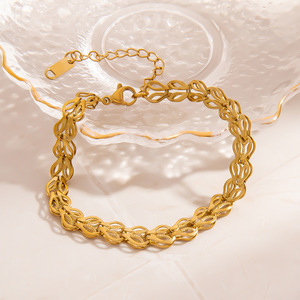 Bracelet à maillons tendance plaqué or 18 carats, design géométrique, bijoux pour femmes - Product Image 2