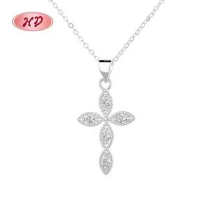 Guangzhou Classic Cross 925 Sterling Silver Cubic Zirconia Wholesale Jewelry Women Sparkling Necklace