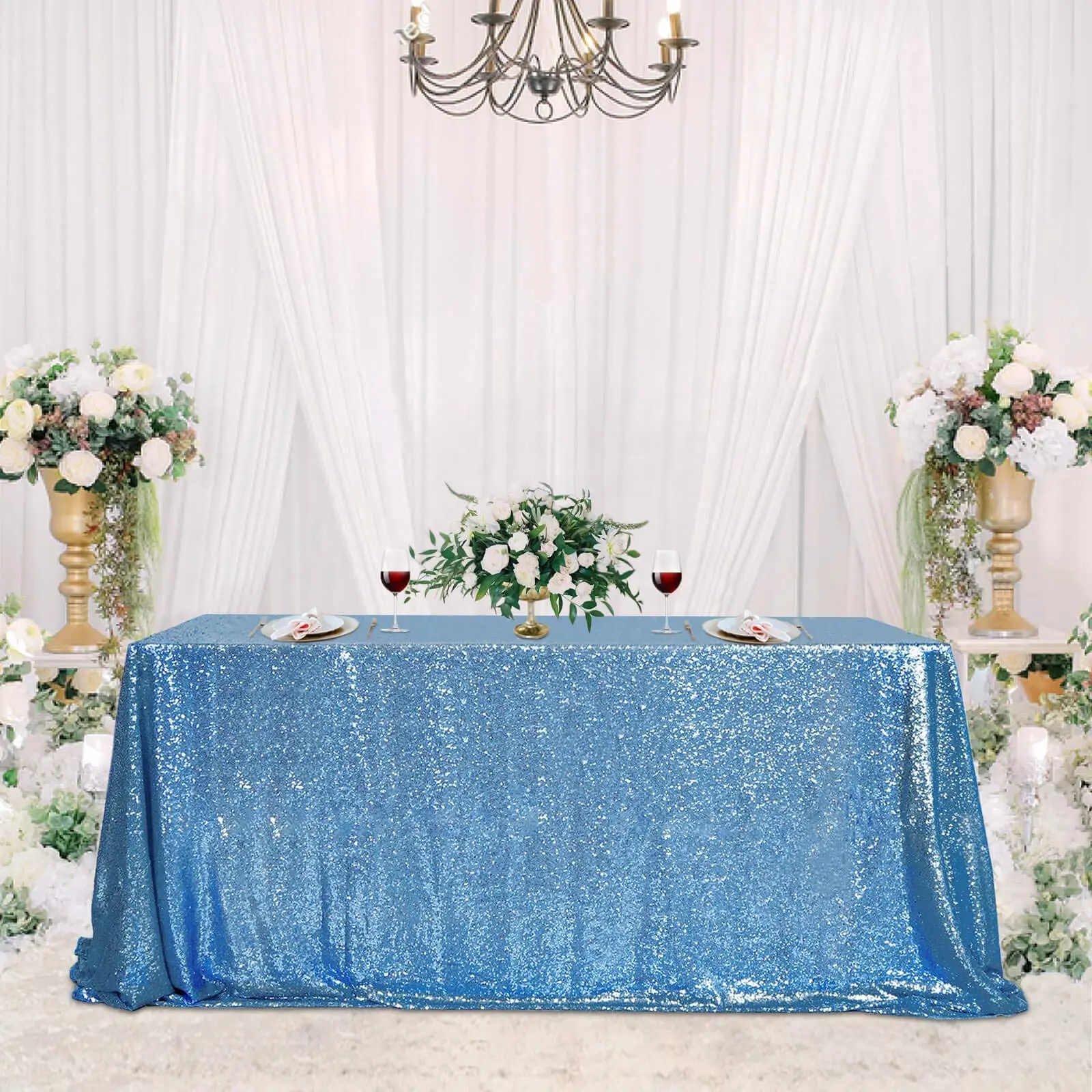 ที่คลุมโต๊ะสีฟ้า60x102ออกแบบได้ตามต้องการสำหรับผ้าปูโต๊ะงานแต่งงานงานวันเกิดของเด็กทารก