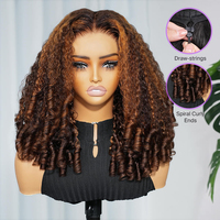 Pelucas de Cabello Humano de Doble Trama, Rizado Pixie, con Encaje Frontal, Cabello Virgen Vietnamita SDD, Densidad Completa, Color Marrón Chocolate para Mujeres