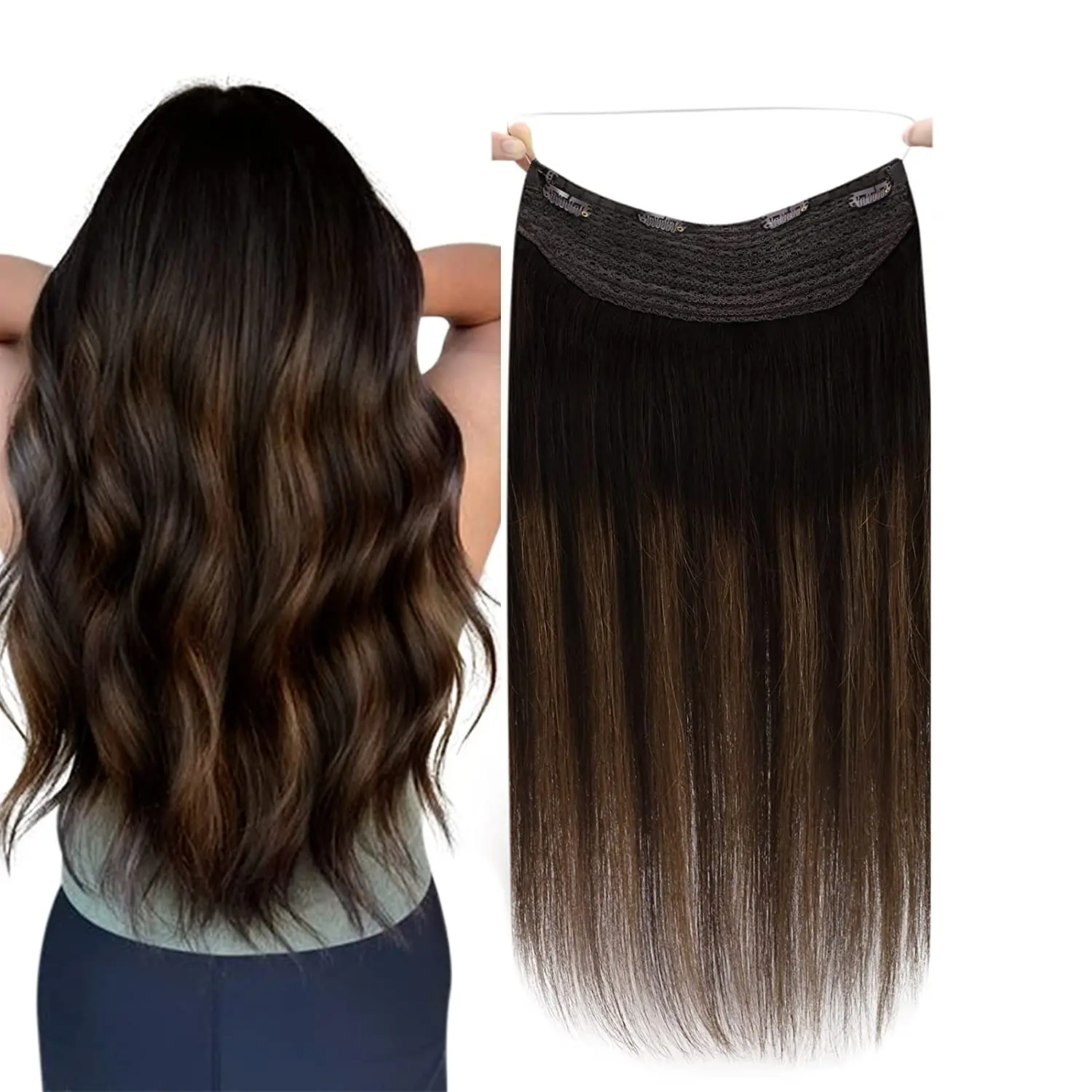 Elite Long Halo Hair Extensions Invisible Wire Hair Piece 18 inches and easy to install