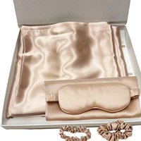 Ensemble cadeau de luxe en soie de mûrier 100% tissée, personnalisé avec logo OEM/ODM, comprenant un masque de nuit, un chouchou et une taie d'oreiller, pour usage domestique, vente en gros