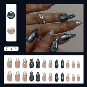 3D Charm 24 pièces Faux ongles à presser pour les orteils, effet œil de chat queue de poisson, paillettes Aurora brillantes, tendance estivale, avec colle - Product Image 4