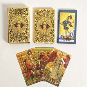 Fabrieksnieuwe 12*7cm Spaanse gouden folie <span class=keywords><strong>tarot</strong></span> plastic 78-delige waterdichte speelkaartenset bordspel orakelkaarten met handleiding - Product Image 2