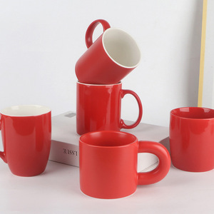 Ly trà sứ đỏ 11oz bán buôn, in logo tùy chỉnh, men bóng đỏ, ly cà phê gốm sứ dùng làm quà tặng khuyến mãi - Product Image 1